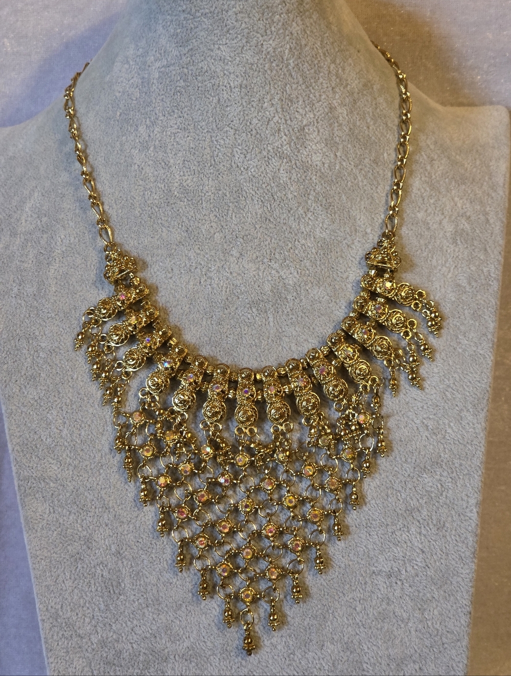 Vintage-style Exotic Dancing Rhinestone Bib or "Collar" Necklace